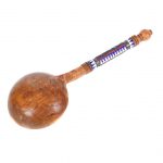 Russian Carved Wood Spoon with Enamel Handle.