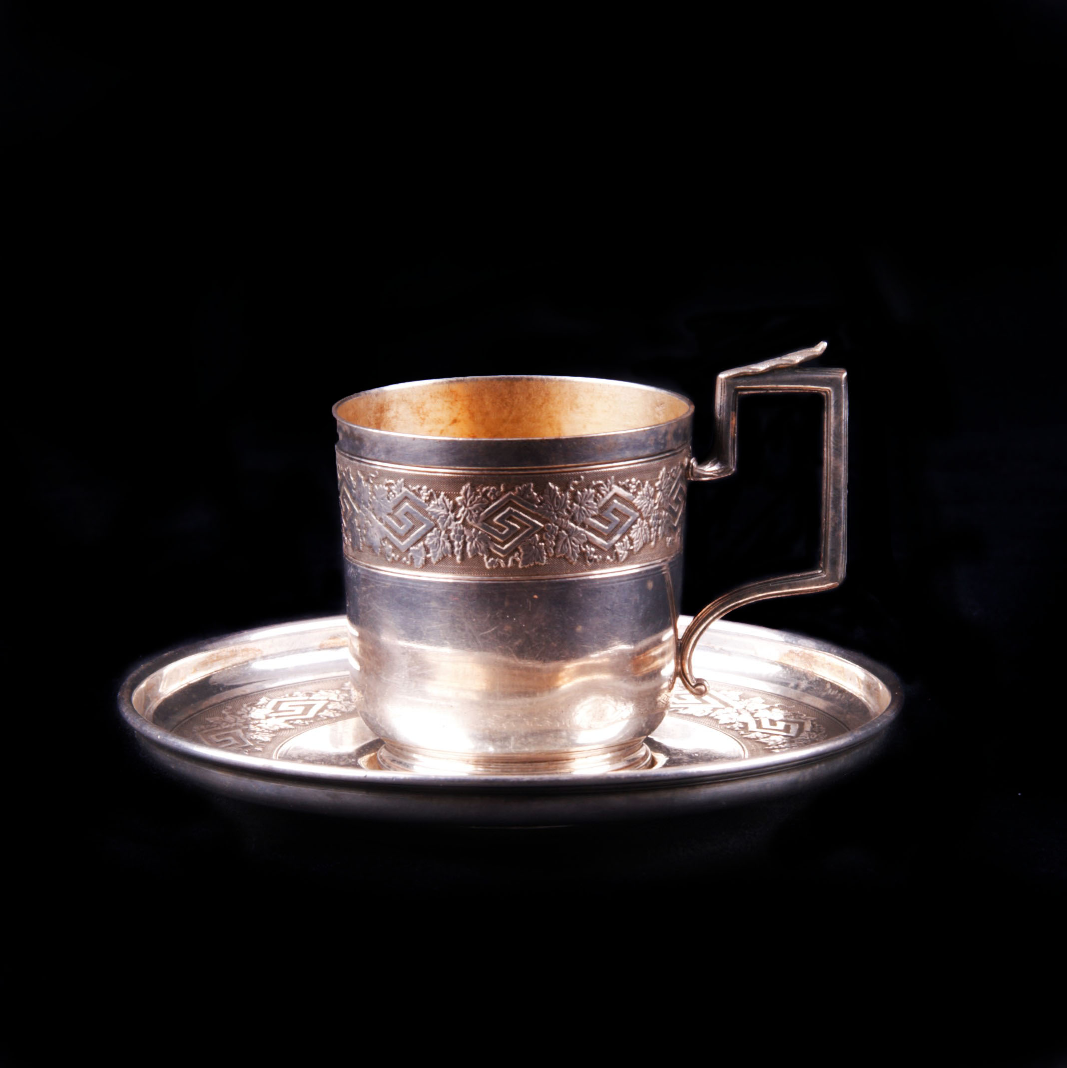 French Silver Tea Cup & Saucer
