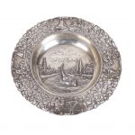 Dutch silver dish with a view of Delft City Canal