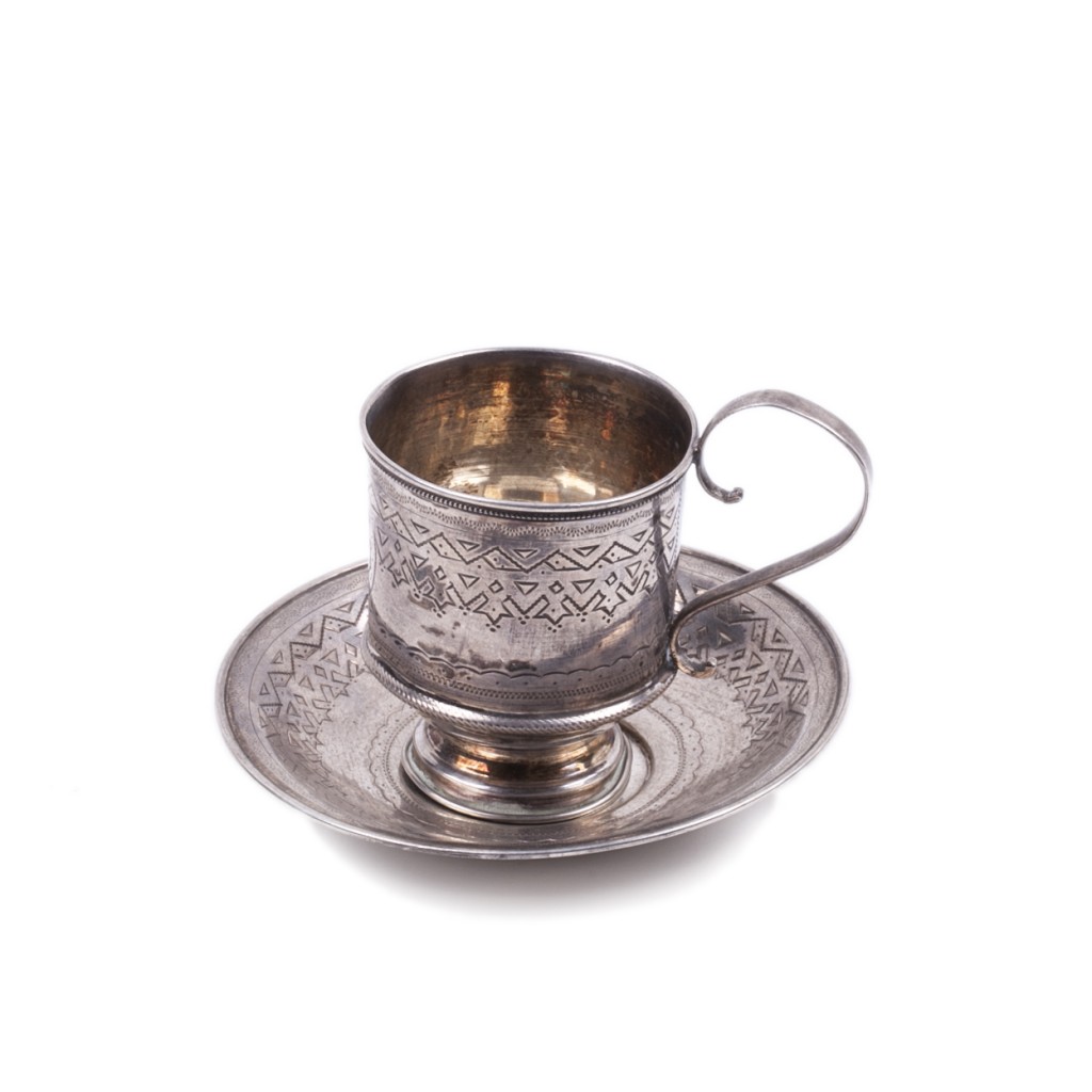 Antique Russian Silver Cup with Saucer