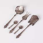 (English) Antique French silver serving set of 6 pieces in a box. Silver, France. - Image 4