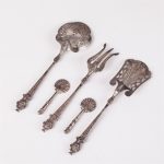 (English) Antique French silver serving set of 6 pieces in a box. Silver, France. - Image 5