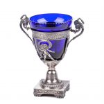 Antique silver mounted blue glass candy dish/goblet. Paris, France