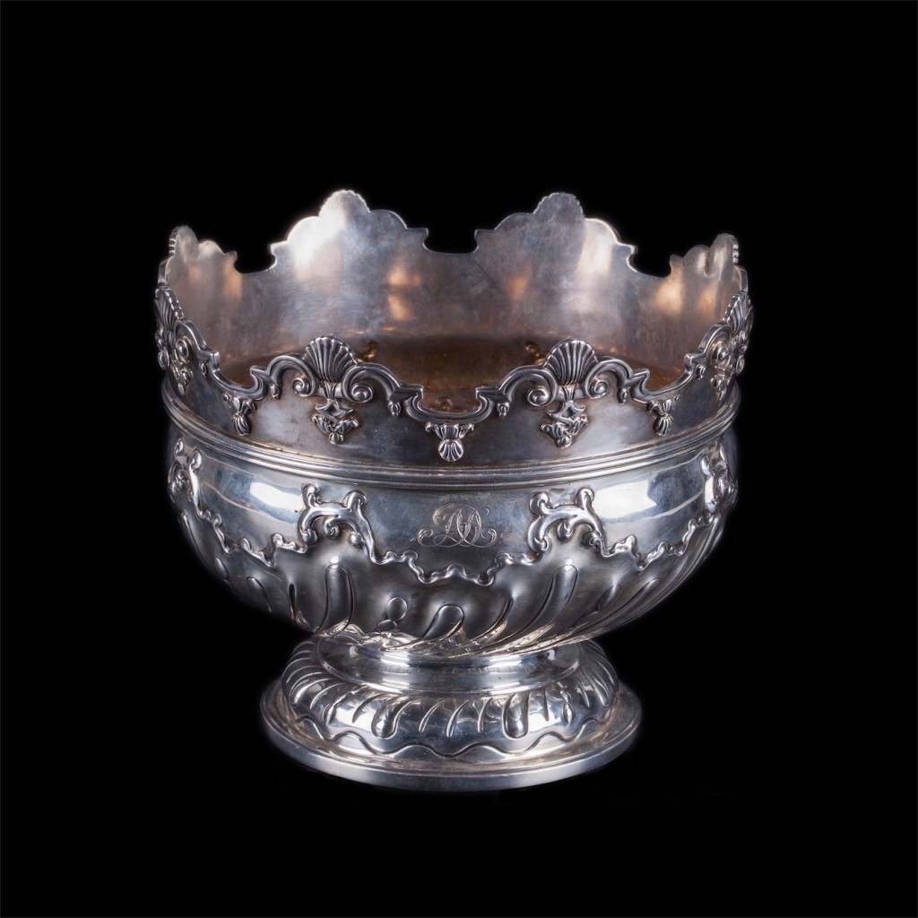 Antique silver candy dish with a carved edging. England