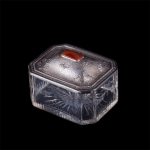 Antique silver mounted glass jewelry box with cornelian stone
