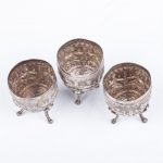 Antique silver egg-cups. 3 pieces. Indo-China, French import hallmark - Image 5