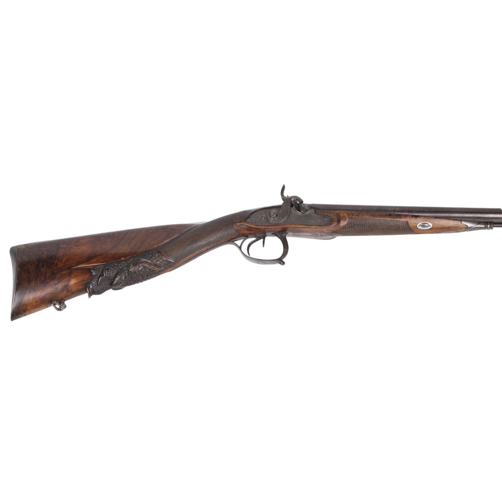 French Double Barrel Percussion Hunting Rifle