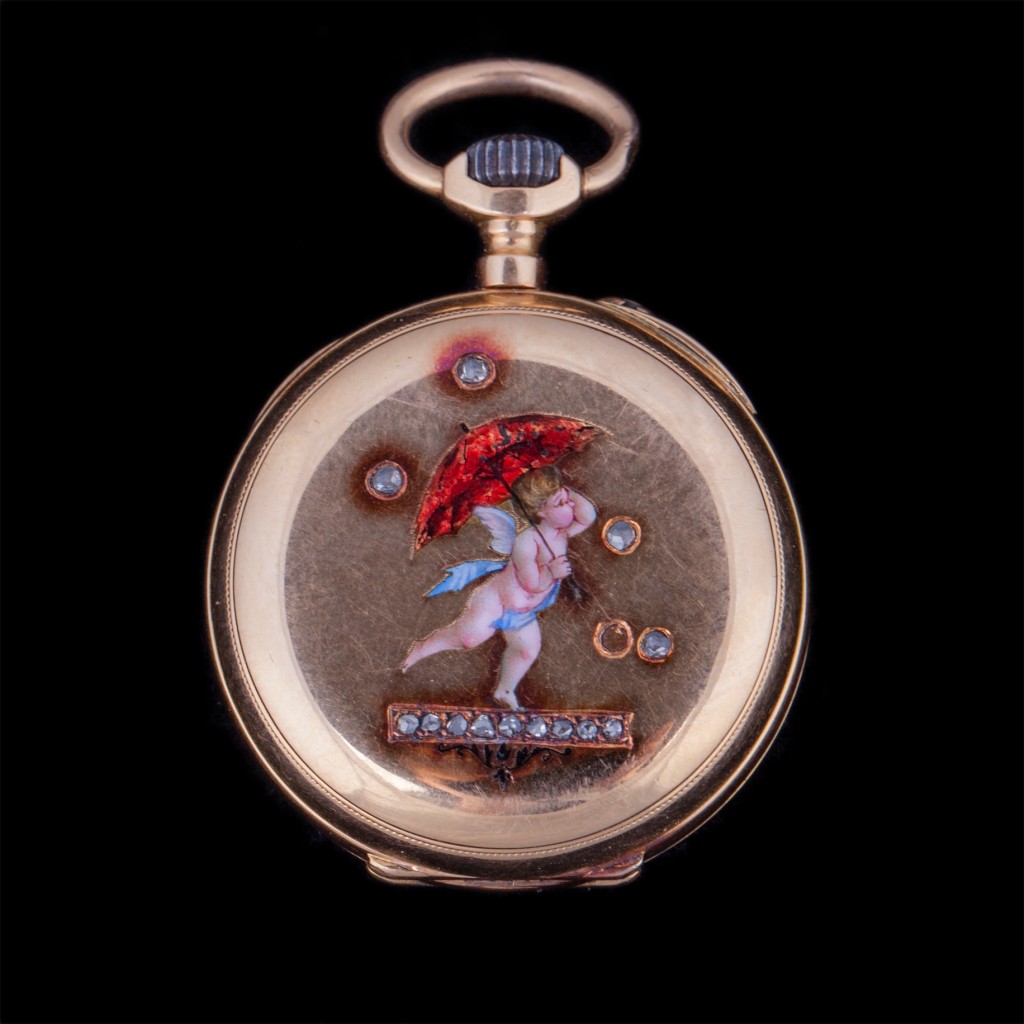 Gold Pocket Watch with Enamel and Diamonds