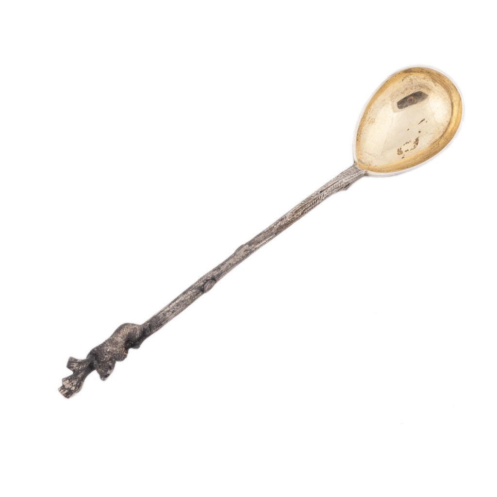Russian silver cast tea-holder spoon “Bear”
