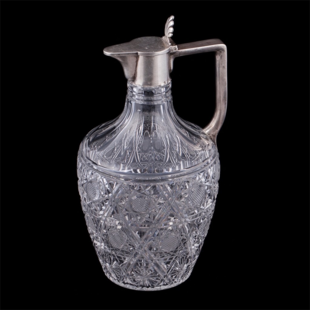 Russian silver gilt and cut-glass carafe