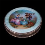 Antique silver and hand painted enamel powder box - Antique