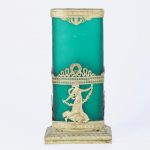 (English) Antigue Empire style green glass vase with brass parts - Image 3