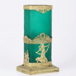 (English) Antigue Empire style green glass vase with brass parts