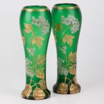 (English) Antique green matt glass pair of vases with flower motives — изображение 6
