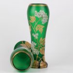 (English) Antique green matt glass pair of vases with flower motives — изображение 5