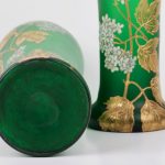 (English) Antique green matt glass pair of vases with flower motives — изображение 4