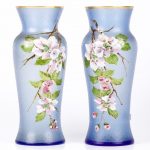 Antique magnificent blue glass pair of vases with apple tree motives - Image 2