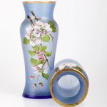 Antique magnificent blue glass pair of vases with apple tree motives - Image 6