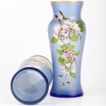 Antique magnificent blue glass pair of vases with apple tree motives - Image 5