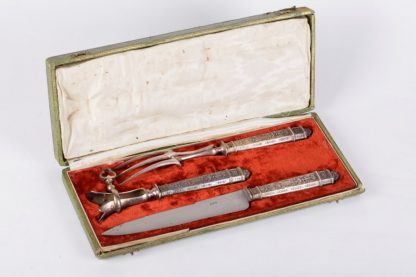 Antique French silver set of 3 pieces for meat in a original box.