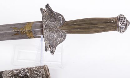 Extremely Rare French Gilded Damascus Hunting Knife in silver mounting belonged to the Earl