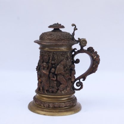 Sculptural Bronze Cup with Feast Scenes