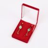 (English) Gold earrings with jade stone in a box