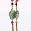 (English) Gold earrings with jade stone in a box - 图片 3