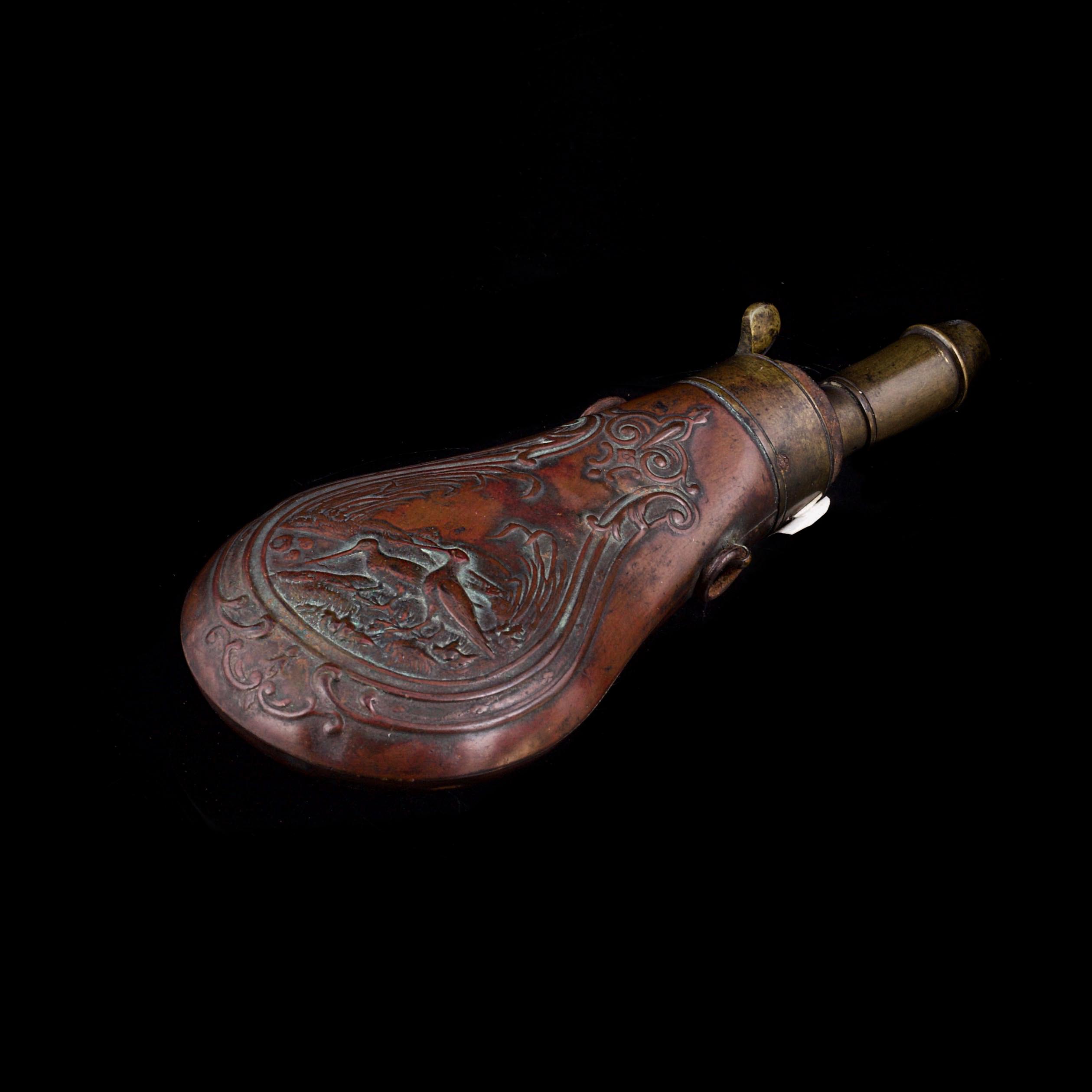 Copper brass pistol gun powder bottle flask - Antique weapons,  collectibles, silver, icons, bronze, swords, daggers..