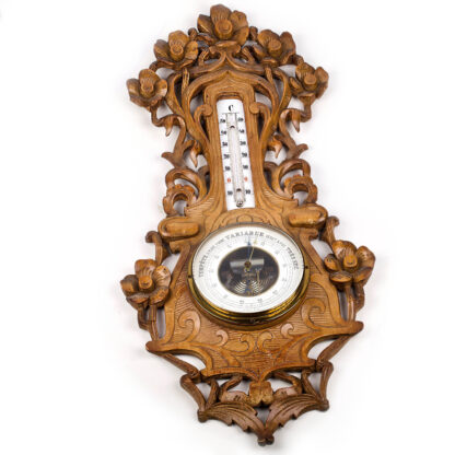 Large vintage wooden ornate barometer