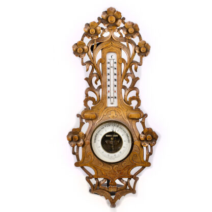 Large vintage wooden ornate barometer