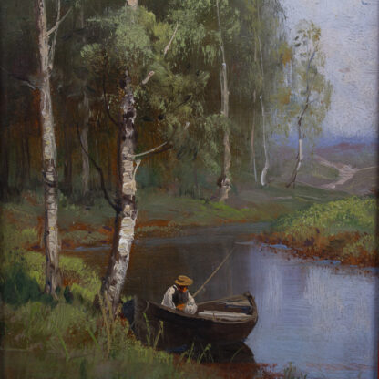 Painting "Fisherman on the river". Platonov Semyon Sergeevich (1860-1925).