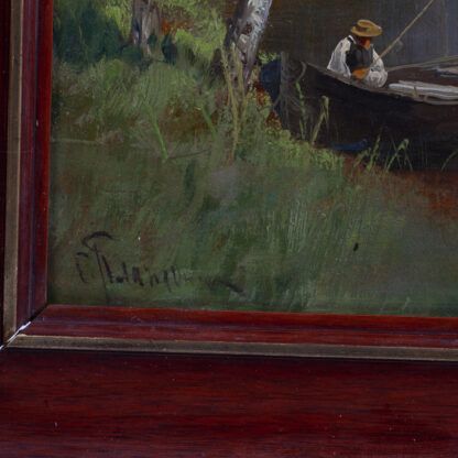 Painting "Fisherman on the river". Platonov Semyon Sergeevich (1860-1925).