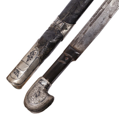 A Caucasian Silver Shashka with Niello and Engraved Blade GASAN