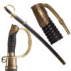 Model 1881/1909 Imperial Russian Dragoon Officer Sword.  Brass, leather scabbard. The sword has the monogram of Emperor Nicholas II and double headed eagle. The Nikolas II momgram was removed from the handle, so it means that it was used at the Provisional goverment time.