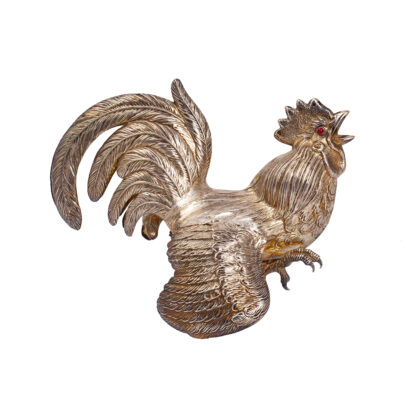 A Spanish Silver Fighting Rooster. 20th century. Nice and detailed work. Spanish hallmark 0,915.