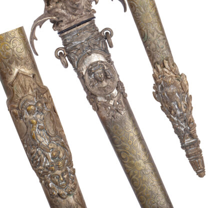 Huge Rare French Antique Romantic dagger “Hercules killing Hydra”