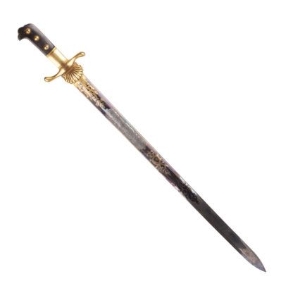 A Bavarian presentation hirswanger, dagger, sword with decorated blue gilding blade.