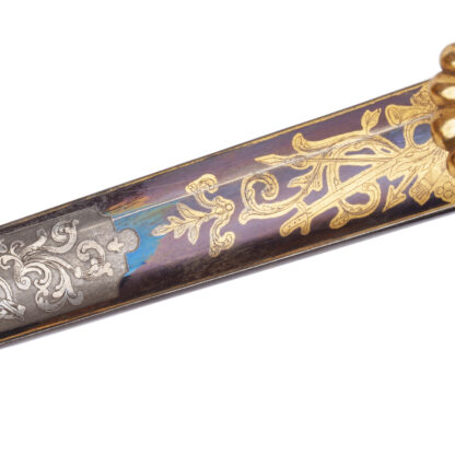 A Bavarian presentation hirswanger, dagger, sword with decorated blue gilding blade.