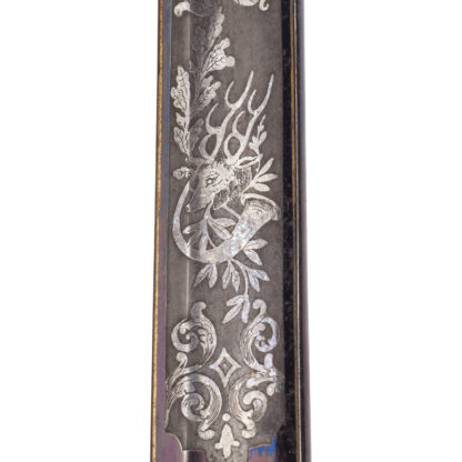 A Bavarian presentation hirswanger, dagger, sword with decorated blue gilding blade.