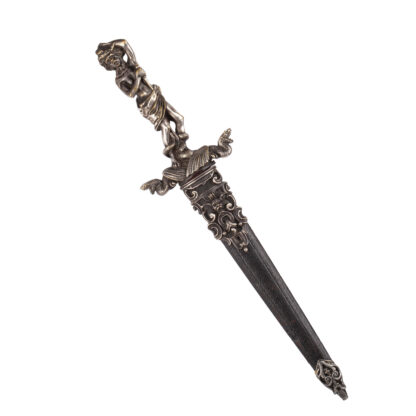 Antique Romantic-Era Dagger – Exquisite French Silver-Plated Brass Hilt with Mythological Motifs