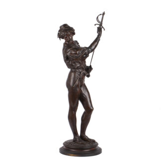 "Émile Picault Bronze Fencer Sculpture | Signed 72cm Allegorical Art, 1863-1915"