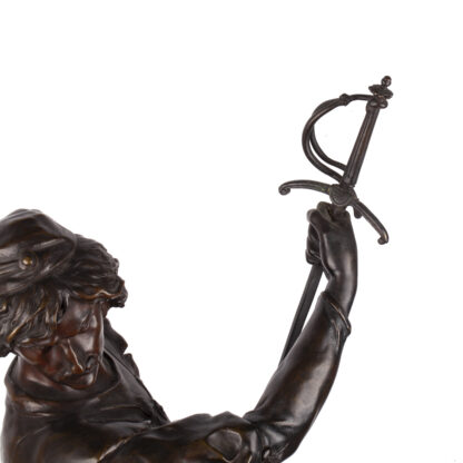 "Émile Picault Bronze Fencer Sculpture | Signed 72cm Allegorical Art, 1863-1915" - Image 7