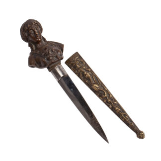 Romantic Revival Paper Knife in the Form of a Dagger with Female Head