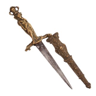 Romantic Revival Decorative Dagger with Female Figure and Skull Motif, 19th Century