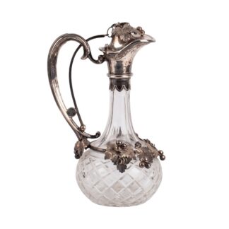 19th Century European Cut Crystal Claret Jug with Silver Mounts
