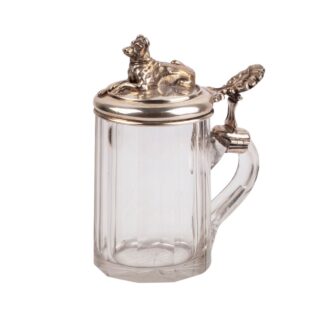 Russian Silver-Mounted Cut-Glass Tankard with Dog Finial