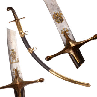 19th-century Ottoman shamshir with Damascus steel blade and gilded brass mounts