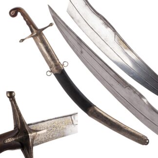 19th century Balkan pala sword with silver niello decorated hilt and scabbard