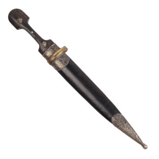 late 19th-century Russian Oriental kindjal dagger with silver-mounted leather scabbard